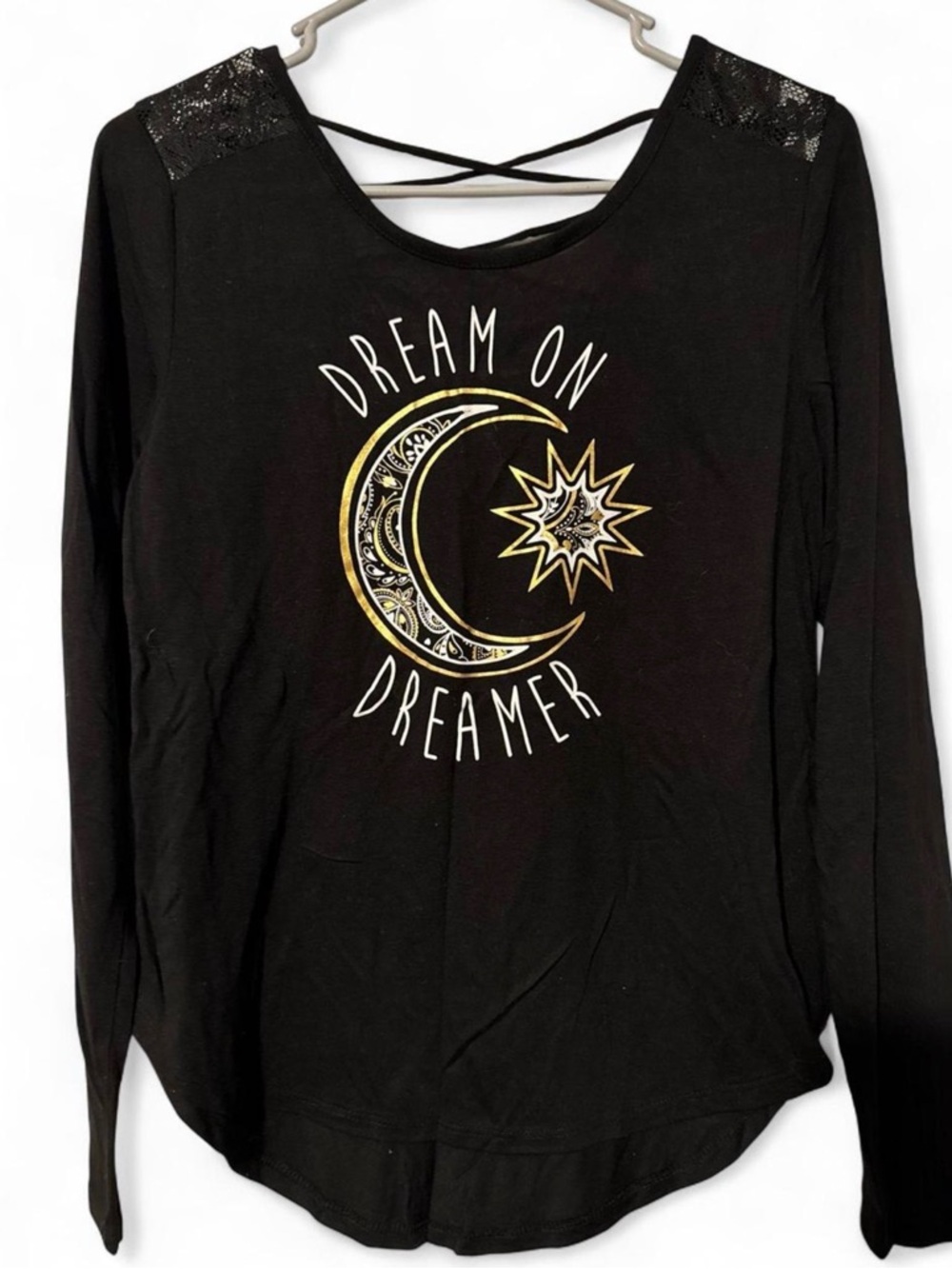Blouse 'No Boundaries' Junior Womens L11-13 Long Sleeve Black w Graphic